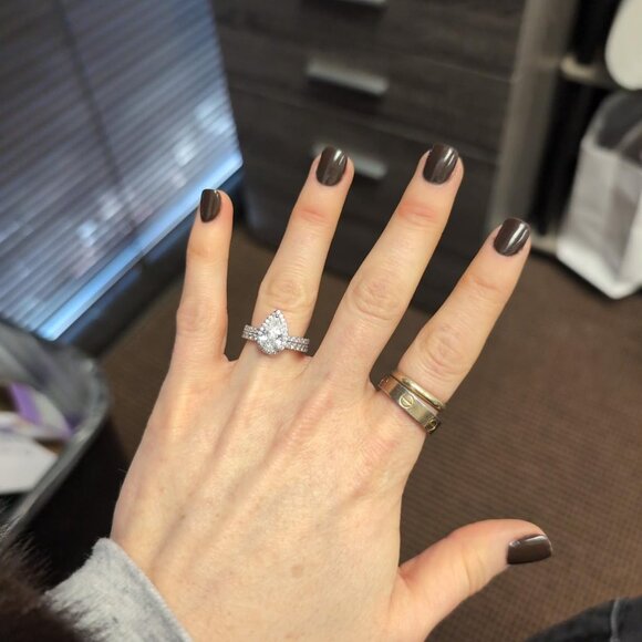 Neiman Marcus 14K White Gold Plated Pear Cubic Zirconia Eternity Engagem… - Picture 1 of 5